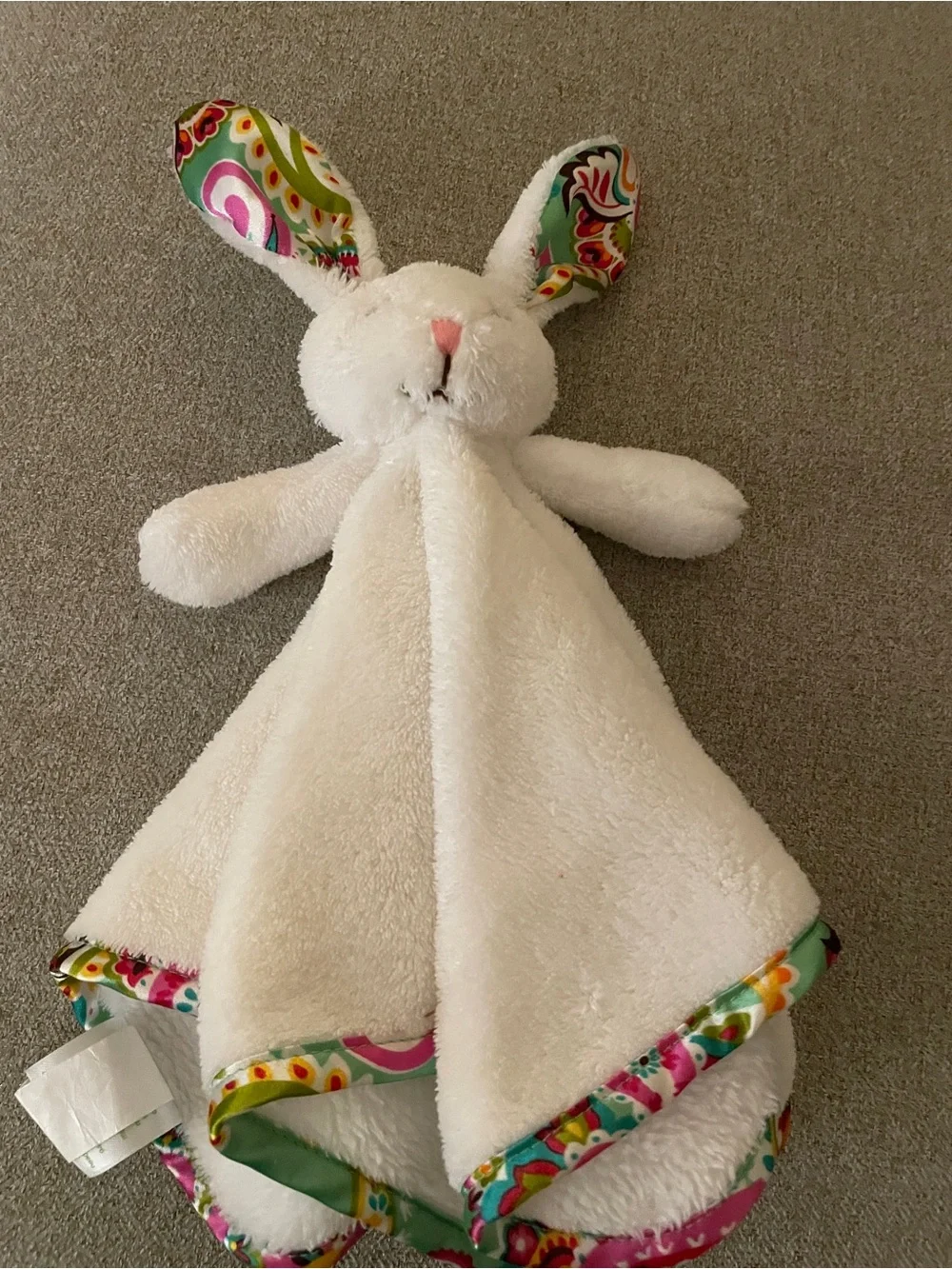 Plush Bunny Lovey Security Blanket - White with Floral Ears
